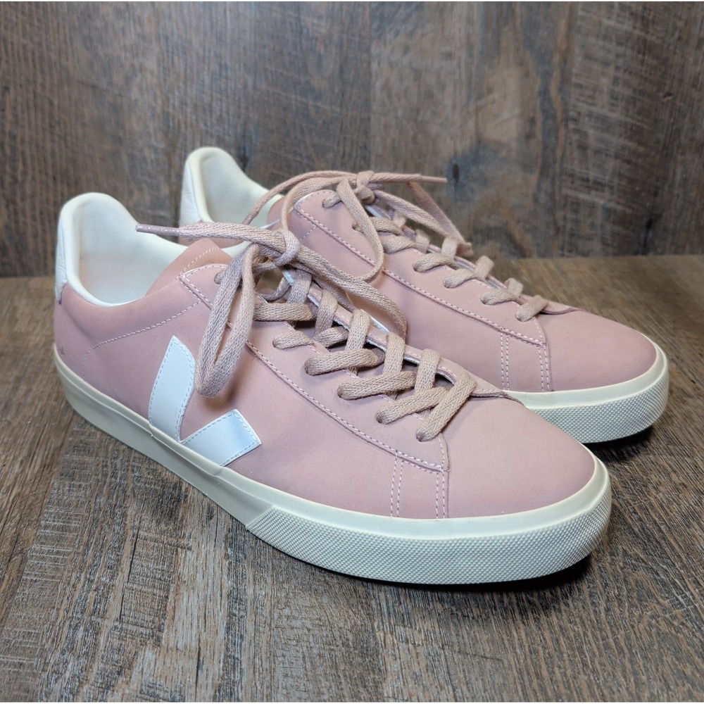 VEJA Men's Low Top Leather Lace-Up Sneakers Pink Solid Rubber Sole Size 12
